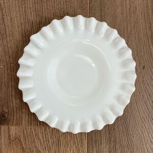 Antique Possibly Fenton Hobnail Milk Glass Dish with Ruffled Edge, Circa 1960